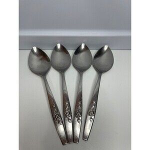 set of 4 Oneida SSS Our Rose Pattern Stainless Steel serving spoons 8 1/4"